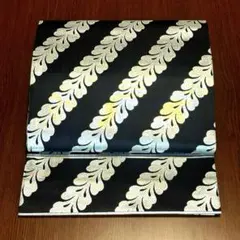 ✿ 名古屋帯 ✿ 踊り帯 ✿ 斜縞花文 ✿ 黒地×シルバー 30.5×406cm