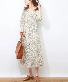 natural couture レトロ小花ワンピース ロングワンピース