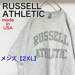 YAY47【アメリカ製】RUSSELL　Tシャツ【メンズ2XL】半袖　白グレー