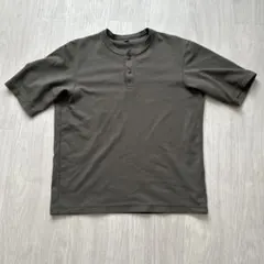 ユニクロ 男女兼用 M ドライワッフルヘンリーネックTシャツ オリーブ