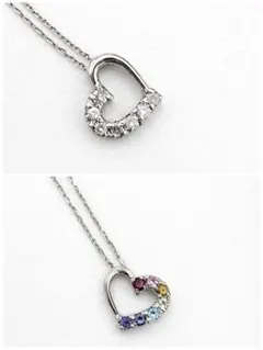 K10 ホワイトゴールド ダイヤ/天然石マルチカラーリバーシブルハートネックレス