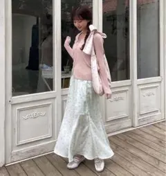 muguet flower satin mermaid skirt MINTのサムネイル
