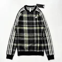 新品　アディダスゴルフウール混タータンチェック クルーネックセーター　 黒S