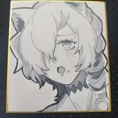 オリキャラ　イラスト　色紙　手描き　 モノクロ　136mm×121mm