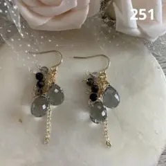 14kgf グレーハイドロクォーツのピアス