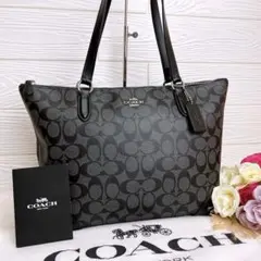 極美品☆COACHコーチ トートバッグ レザー ブラック シグネチャー大容量