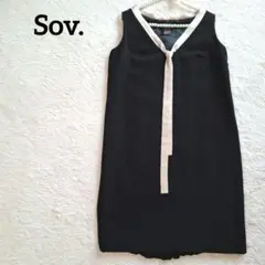 sov. ノースリーブ黒ワンピース リボン付き パーティードレス
