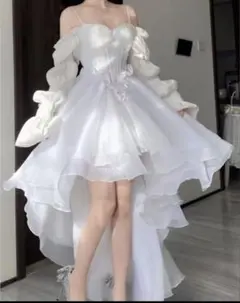 オフショルダー ハイローヘムドレス