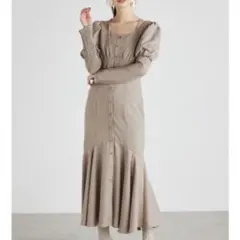 rienda ボリュームスリーブビスチェパターンマーメイドワンピース ベージュ