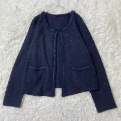 プリマージュ ノーカラージャケット L ネイビー スパンコール セレモニー