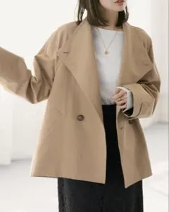 NOBLEコットンダブルクロススタンドショートコートベージュ36