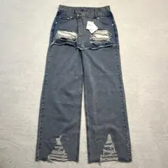 forksy./レイヤード風ダメージデニムパンツ/ストレート/ダメージ/L