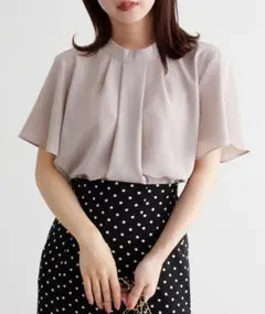 RANAN 半袖 タックデザイン フリル ブラウス ベージュ レディース M