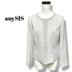 【美品】any SiS リップルボーダー ノーカラージャケット 入園式卒園式