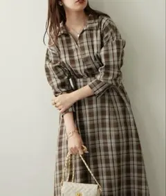 スキッパー衿 お上品ワンピース チェック