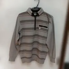 最終価格)NICOLE MORRISON ストライプ柄裏起毛ハ一フジップ.メンズ