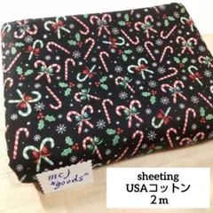 クリスマス　キャンディーステッキ柄　USAコットン　プリント生地 2m　輸入生地