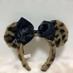 ディズニー　カチューシャ　ミニー　ヒョウ柄　リボン　廃盤　黒