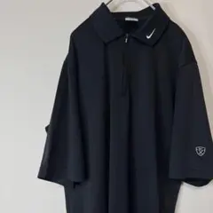 Nike ゴルフ ブラック ジップアップ ポロシャツ 刺繍ロゴ ワンポイント