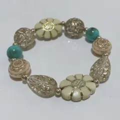 ハンドメイド　ブレスレット　ターコイズ　フラワー
