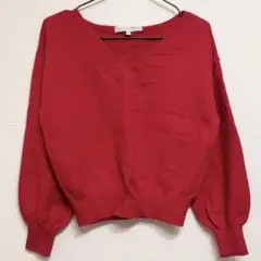 MERCURYDUO シンプルボリューム袖ニット/Vネック レッド