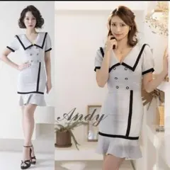 Andy アンディ セーラーカラー パイピング 裾フリル ミニキャバドレス
