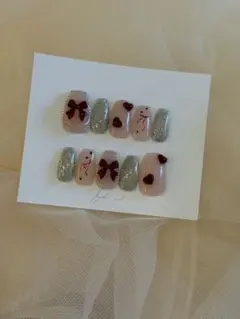 ❝ 現品❞ ネイルチップ　ボルドー　量産型　スナ系　韓国　推し活