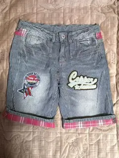 ストライプ柄デニムショートパンツ