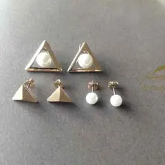 ピアス 3セット メタルモチーフ パール