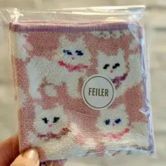 【新品未使用】フェイラー モフモフねこちゃん ハンカチ ピンク 白ねこ　ネコ