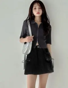 グレイルGRL★インパン裏地付きリボンカーゴミニスカート[nh135]ブラックL