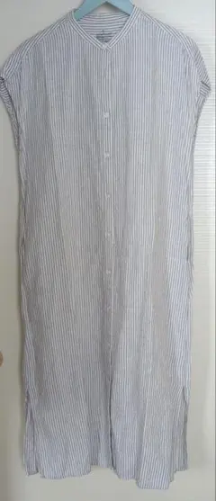 無印良品フレンチリネン洗いざらしフレンチスリーブワンピースＭ～Ｌ・ストライプ