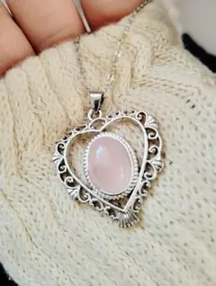 ハート　シルバー　ステンレス　ローズクォーツネックレス