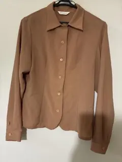 昭和レトロ　ミセス向け古着　ブラウン長袖シャツ　羽織　サイズM