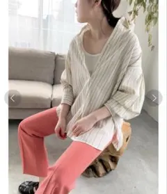 ローリーズファーム　ストライプオーバーシャツ　アイボリーマルチカラー