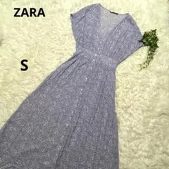 ZARA ザラ　花柄 ロングワンピース とろみ　パープル　レーヨン　Sサイズ