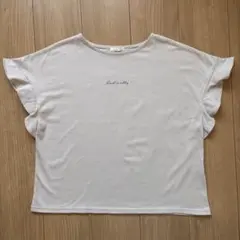 フリル袖 ロゴTシャツ ベージュ Mサイズ レディースのサムネイル