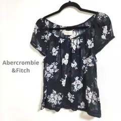 Abercrombie & Fitch 花柄 シフォン ブラウス 半袖 ネイビーのサムネイル