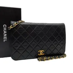 シャネル ラムスキン マトラッセ チェーン ショルダー バッグ ココマーク 黒