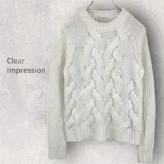 【クリアインプレッション】ニットセーター M ケーブルニット クールネック 冬服