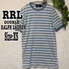 RRL ダブルアールエル アンカー刺繍リンガーTシャツ ボーダー ネイビー