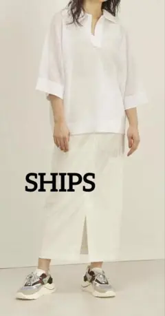 【美品】SHIPS 洗濯機可 綿編地 コンビメッシュポロ ホワイト F シップスのサムネイル