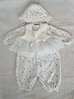 美品_3点セット　ベビー　セレモニードレス　ホワイト　レース　リボン　雪の結晶