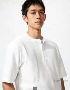 【UNIQLO】ドライワッフルヘンリーネックTシャツ ホワイトМのサムネイル