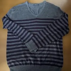 COMME CA ISM グレー ストライプ Vネックセーター L