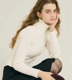 COCA コカ　極上タートルネックリブニット タートルニット　白　ホワイト　M