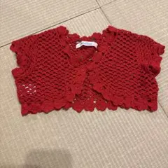 10/5まで！最終値下げ！ファミリア　赤いかぎ針編みボレロ