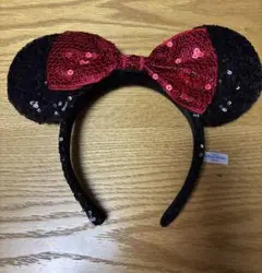 ディズニー　ミニーマウス カチューシャ 黒赤 スパンコール
