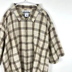 【US古着XL】Columbia チェックシャツ 半袖 ベージュ系