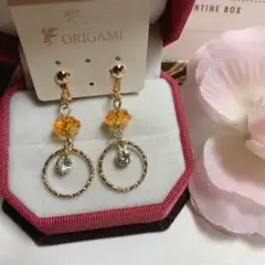 新品未使用 オレンジダイヤカットドロップ サークルイヤリング